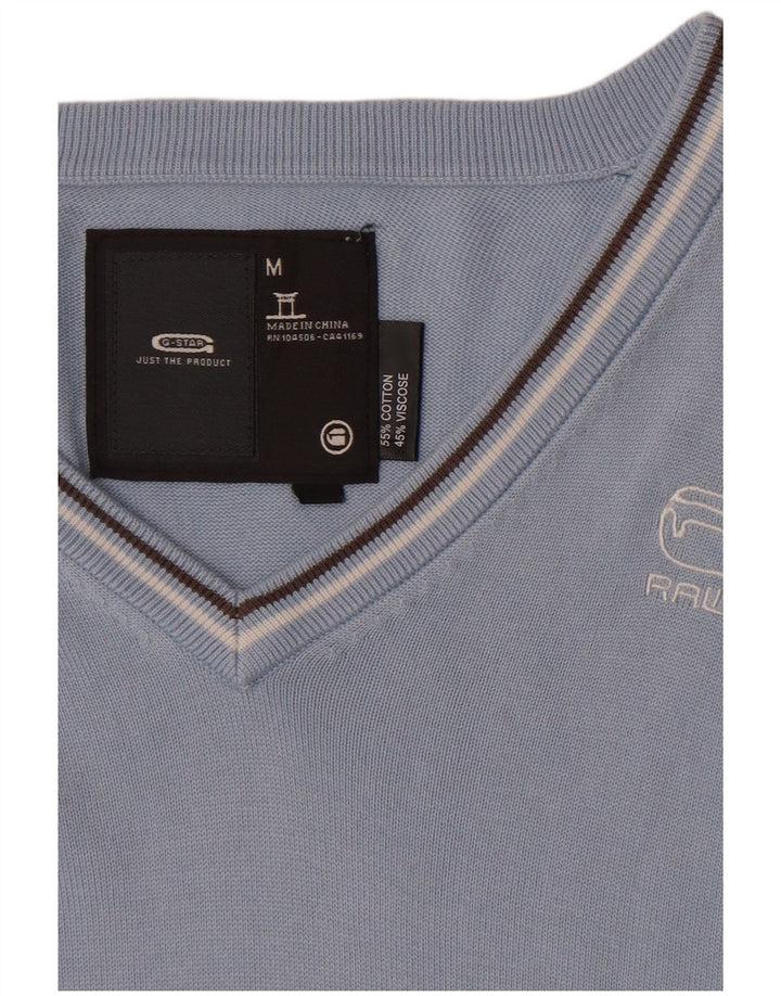 Suéter masculino G-Star com decote em V de algodão azul médio