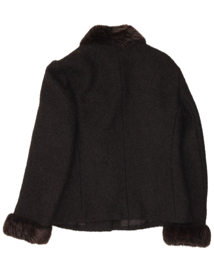 Jaqueta blazer feminina vintage de 6 botões Reino Unido 10 pequena preta