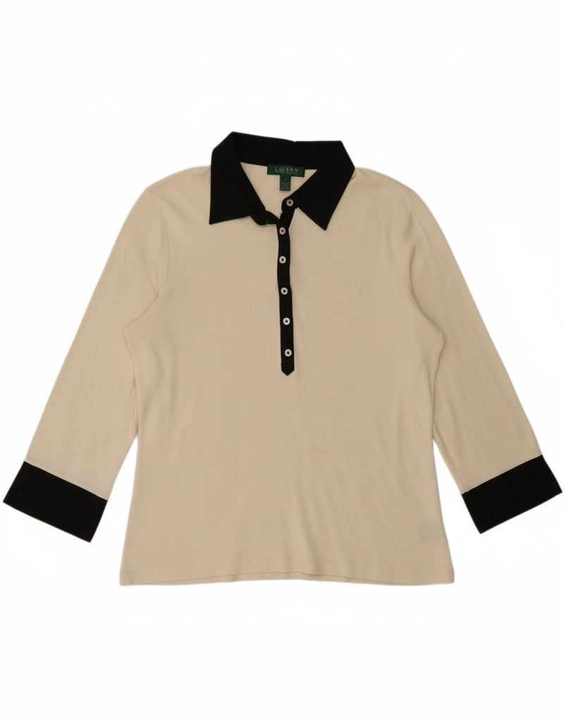 RALPH LAUREN Womens 3/4 Sleeve Polo Shirt UK 16 Large Off White Cotton Vintage Ralph Lauren and Second-Hand Ralph Lauren from Messina Hembry 