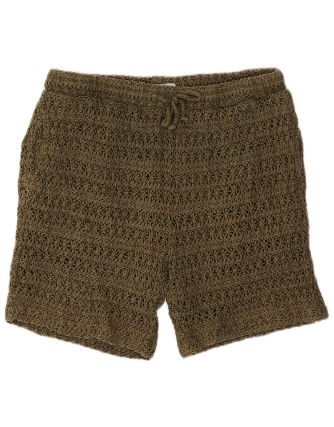 Shorts femininos de crochê Zara grandes W32 algodão cáqui