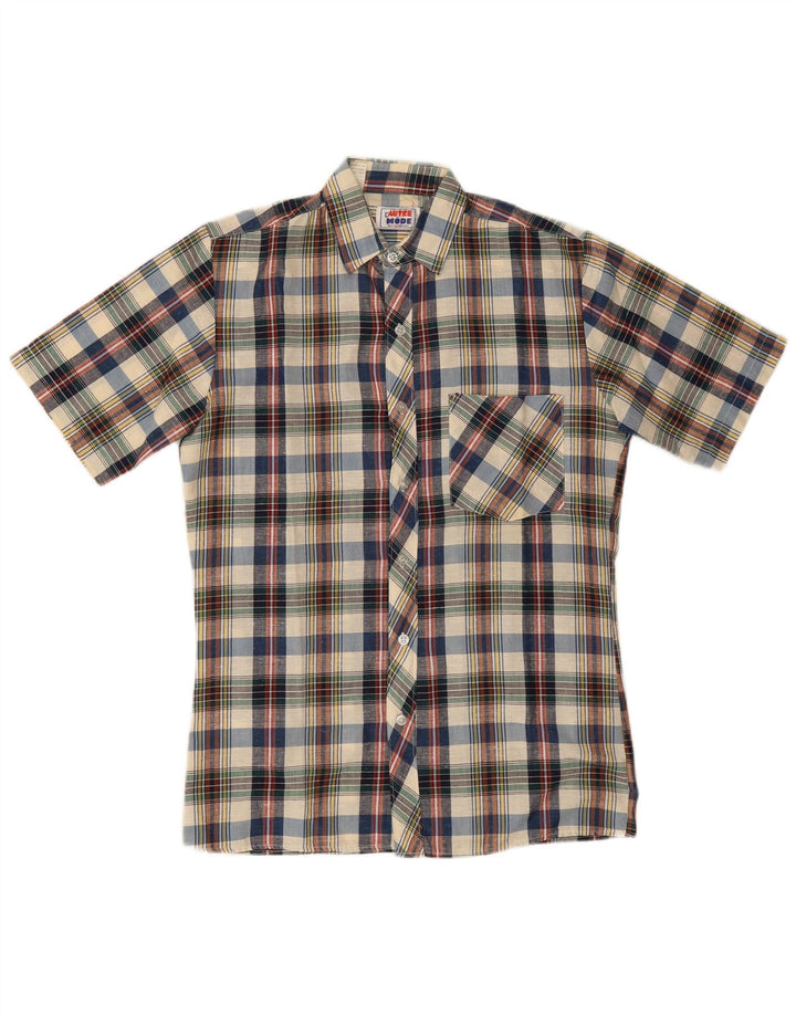 Camisa masculina vintage de manga curta média xadrez multicolorida