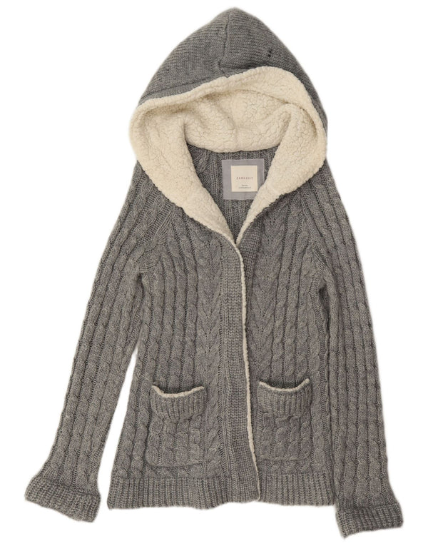 Suéter cardigã feminino com capuz Zara UK 14 cinza médio acrílico