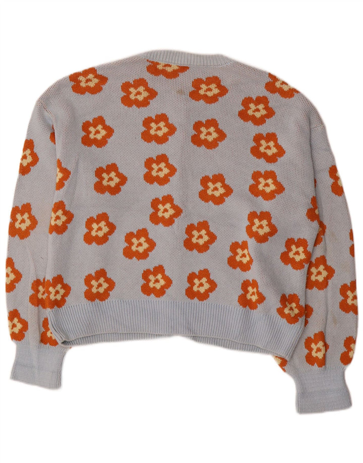 Suéter cardigã feminino grande Zara Reino Unido 10 pequeno azul floral