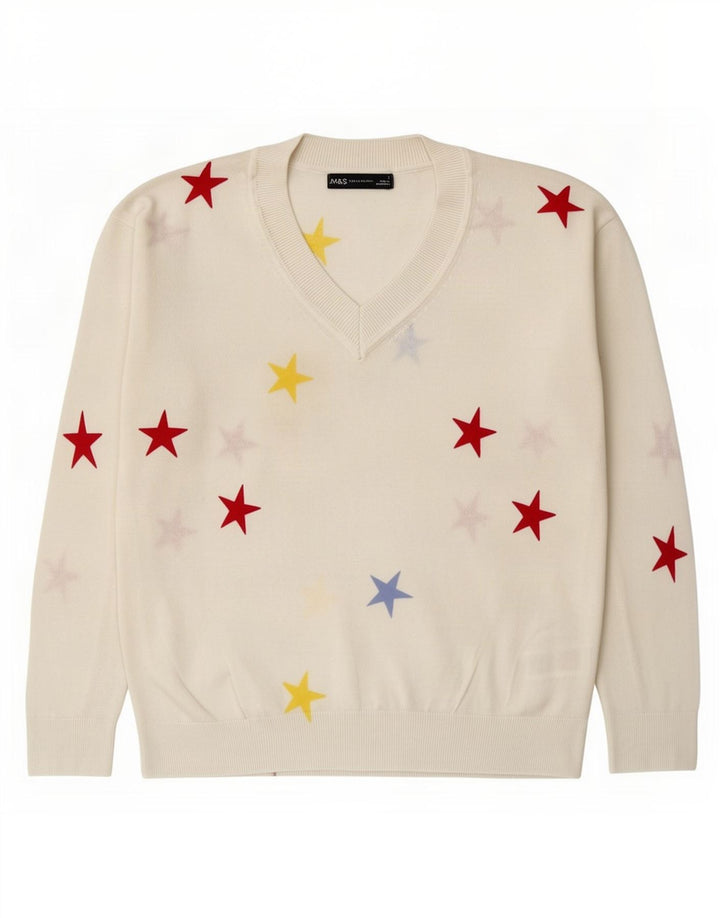 Suéter feminino Marks & Spencer com estampa abstrata e decote em V Reino Unido 10 pequeno W
