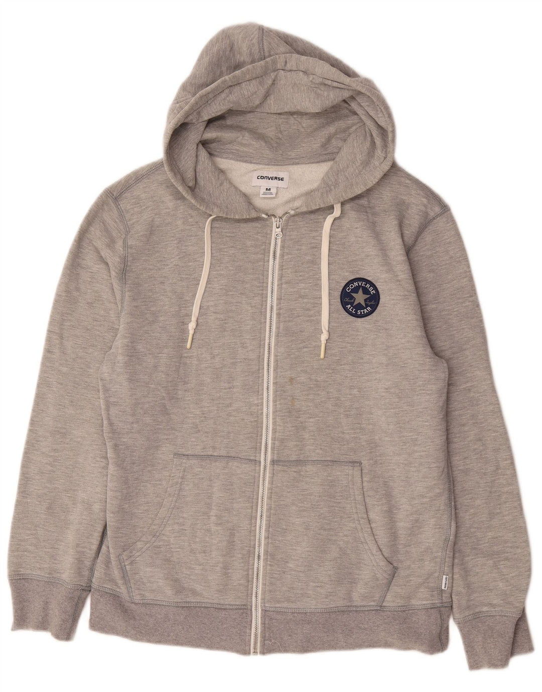 Suéter Converse masculino com capuz e zíper cinza médio algodão