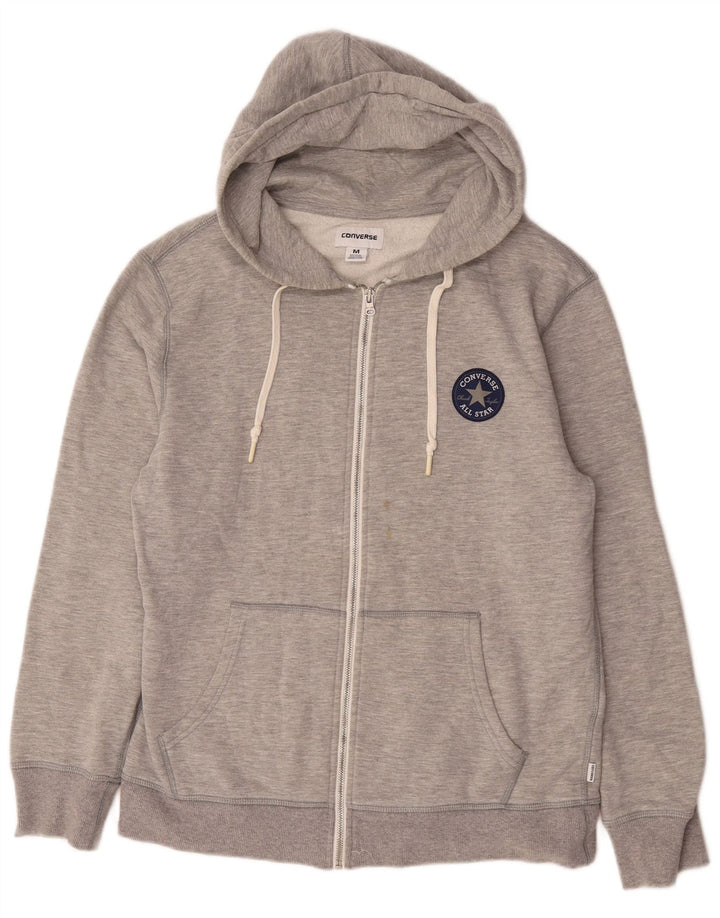 Suéter Converse masculino com capuz e zíper cinza médio algodão