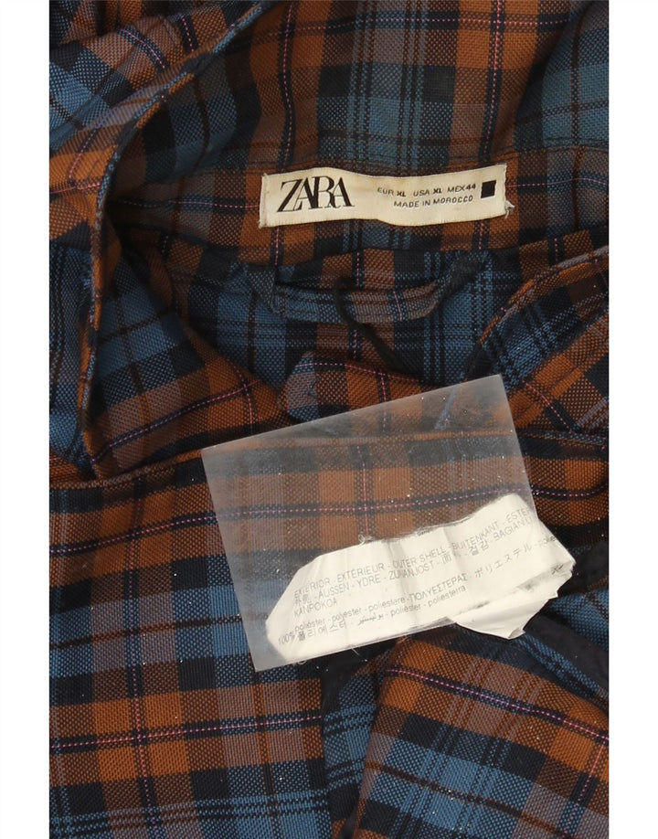 Sobretudo masculino com capuz Zara UK 42 XL poliéster xadrez multicolorido