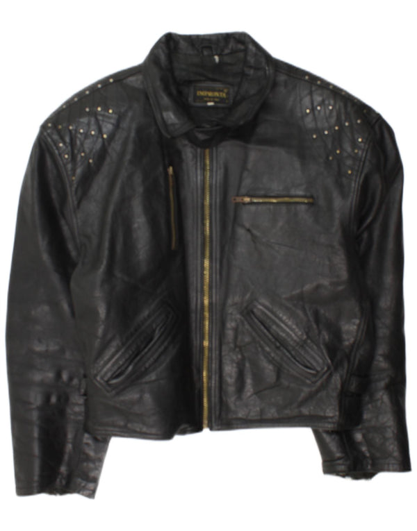 Jaqueta vintage feminina de couro Racer UK 18 XL couro preto