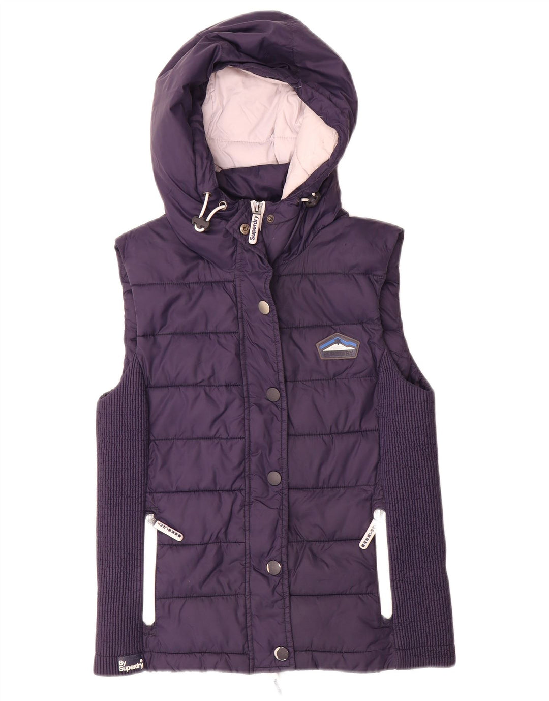Colete acolchoado com capuz feminino SUPERDRY UK 14 grande poliéster azul marinho