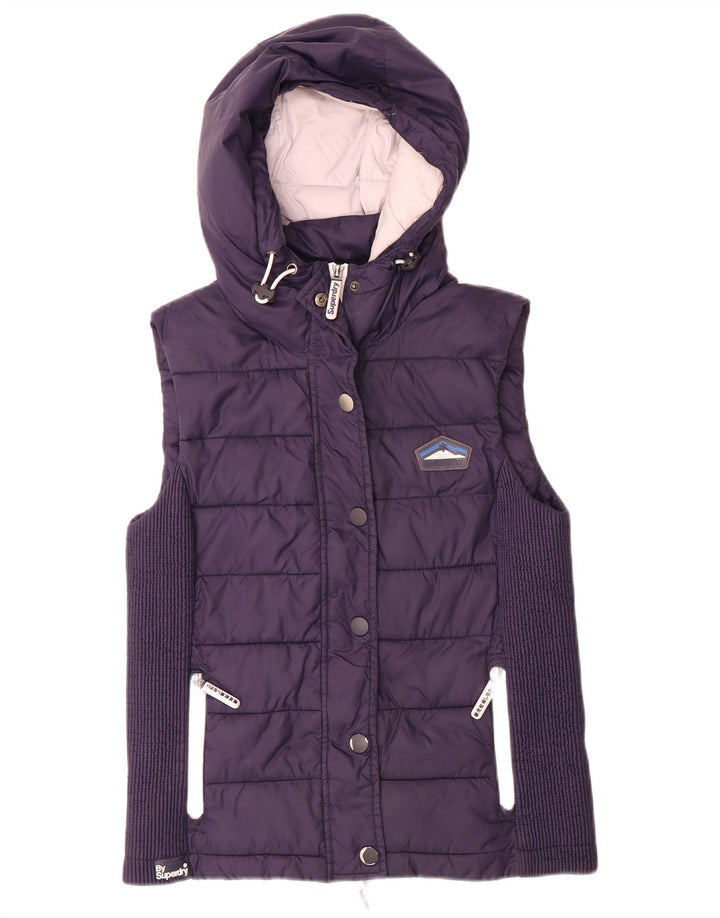 Colete acolchoado com capuz feminino SUPERDRY UK 14 grande poliéster azul marinho