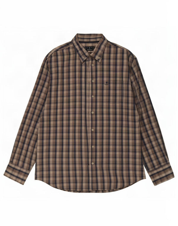 Camisa masculina vintage 2XL algodão xadrez marrom