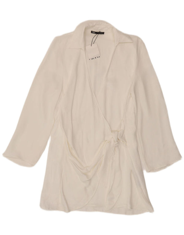 Vestido feminino de manga comprida Zara UK 12 médio branco viscose