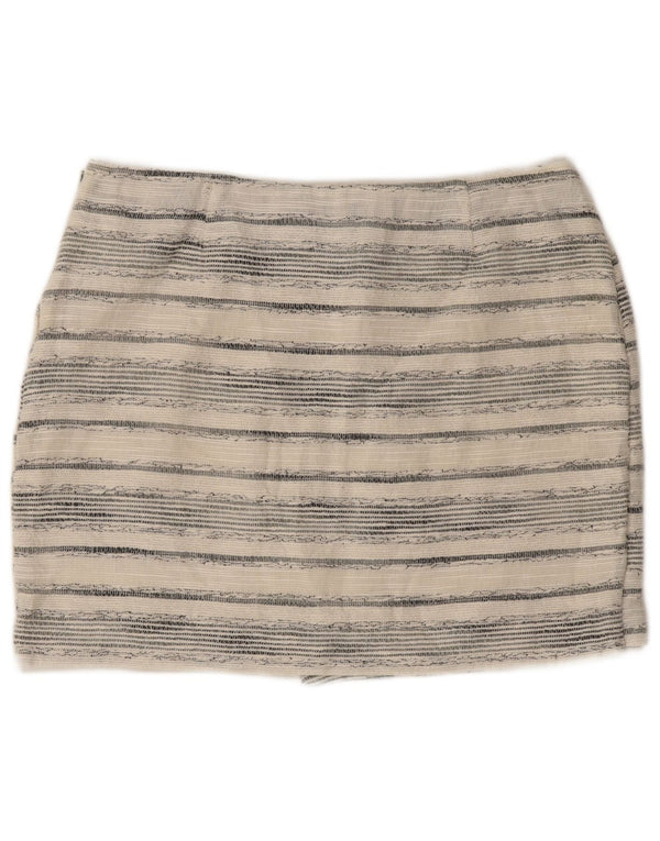 Mini saia feminina Gap Reino Unido 10 pequena W30 algodão listrado branco