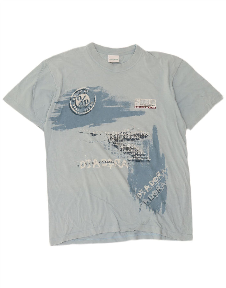 Camiseta gráfica masculina Diadora Top grande algodão azul