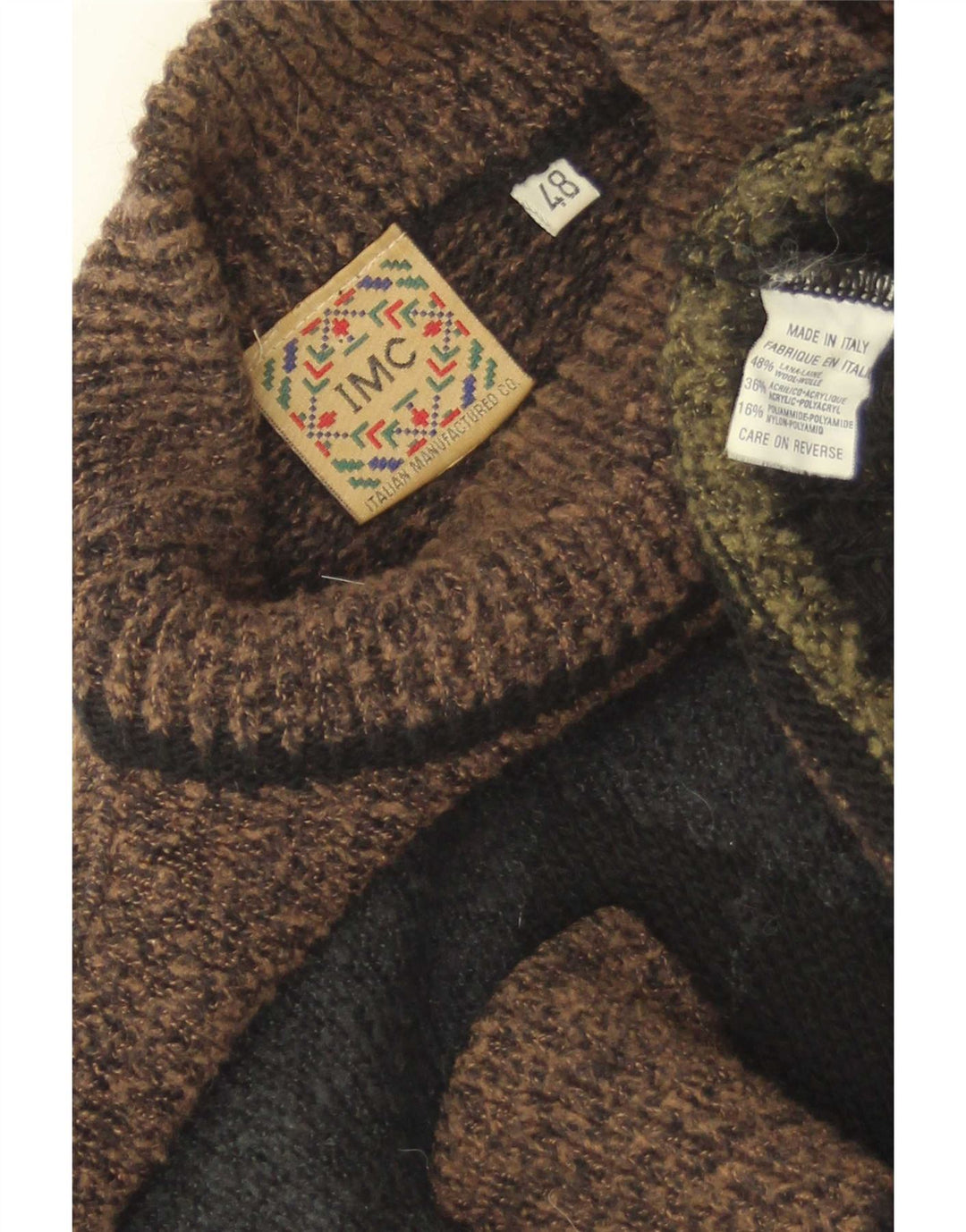 Suéter vintage masculino com gola tartaruga IT 48 marrom médio argyle/diamante