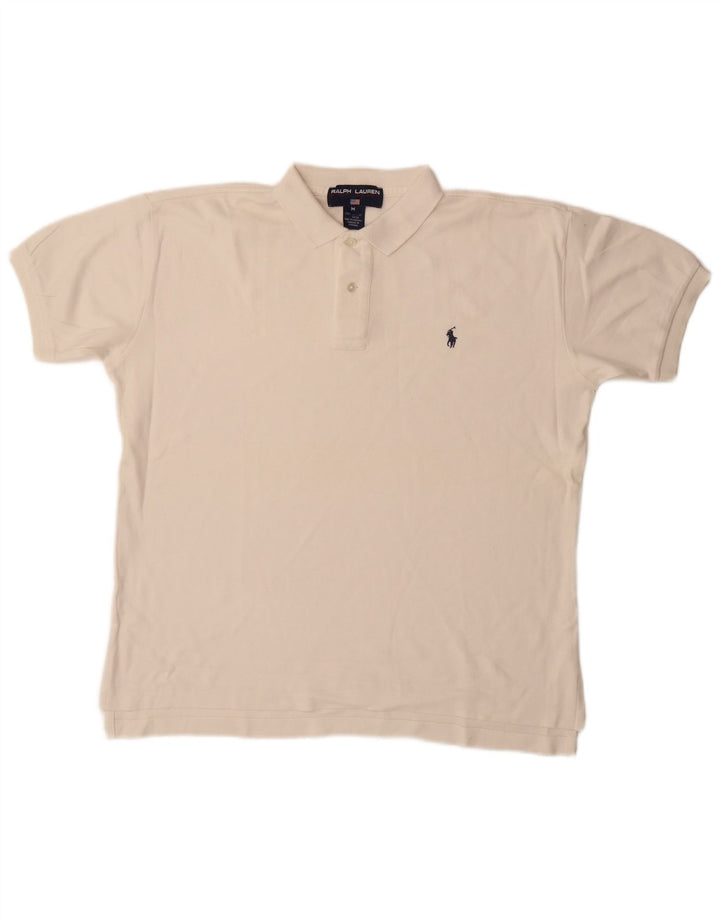 Camisa polo masculina Ralph Lauren de algodão branco médio