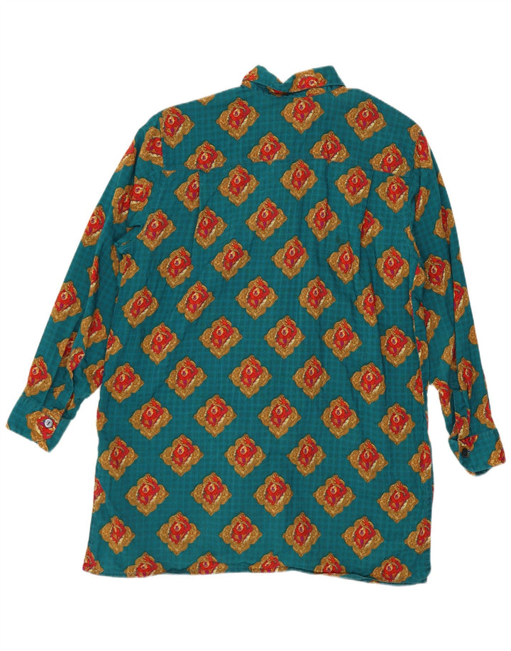Camisa feminina vintage com padrão abstrato Reino Unido 16 grande azul geométrica