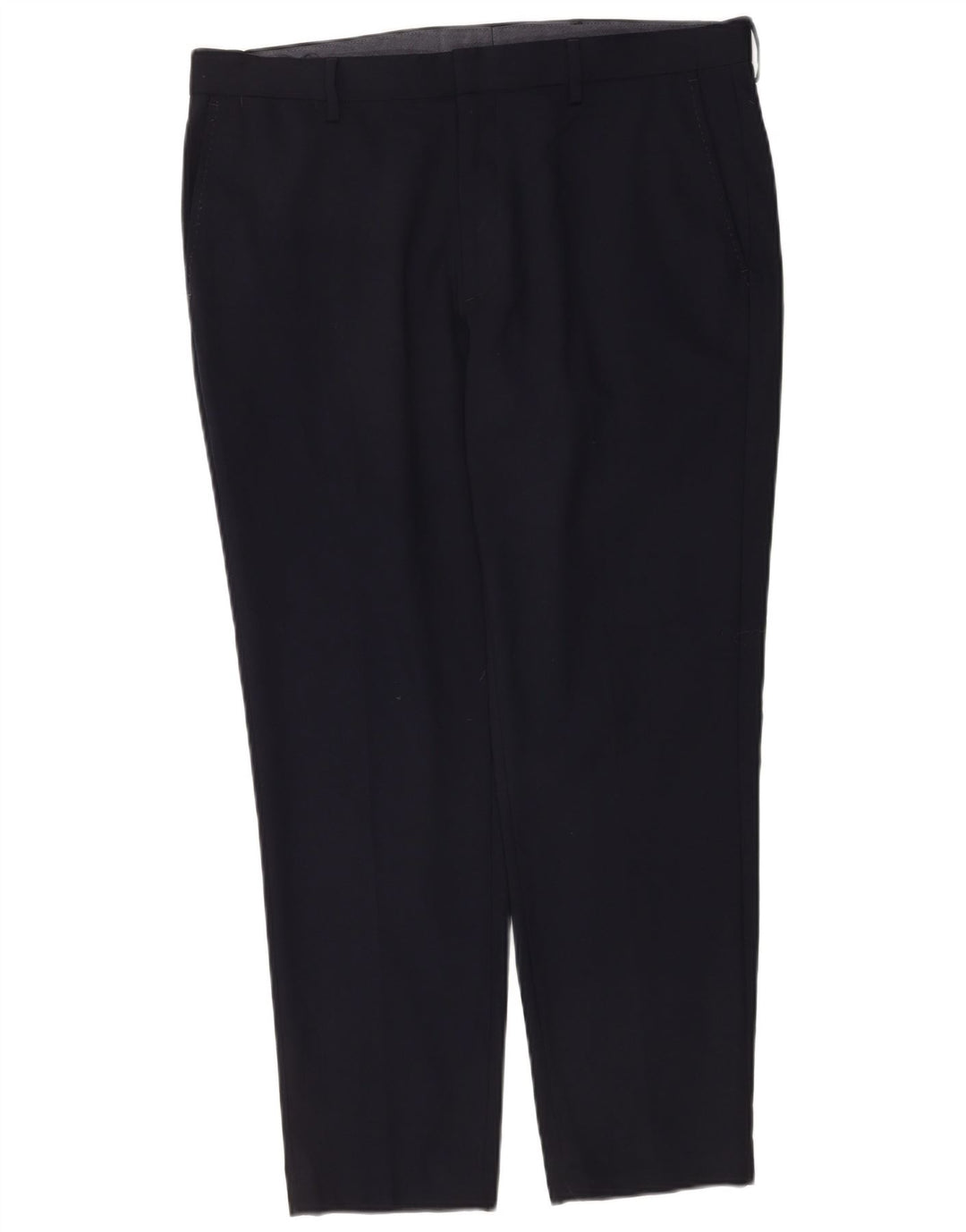 Calça chino reta masculina Marks & Spencer W36 L29 lã azul marinho
