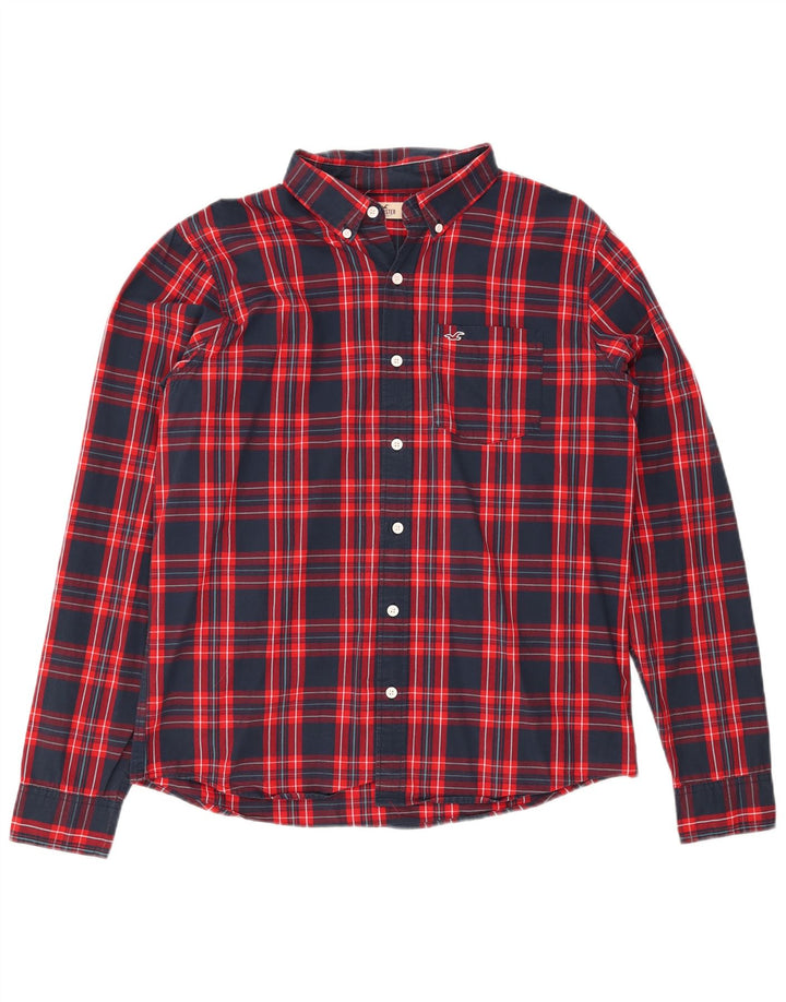 Camisa masculina de flanela HOLLISTER XL azul marinho xadrez algodão