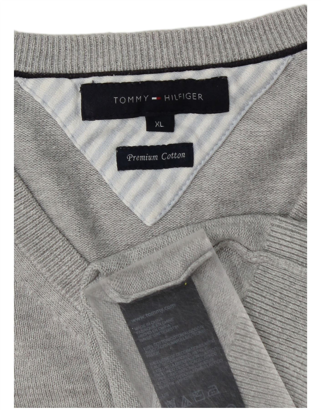 Suéter masculino TOMMY HILFIGER com decote em V XL algodão cinza