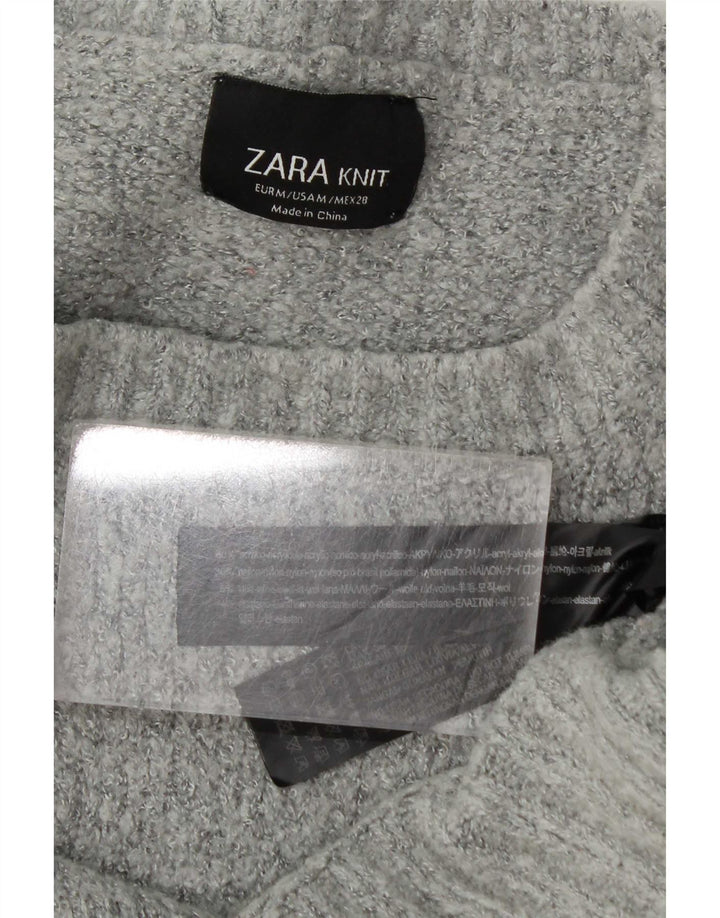 Zara Suéter feminino oversized com gola redonda Reino Unido 14 cinza médio acrílico