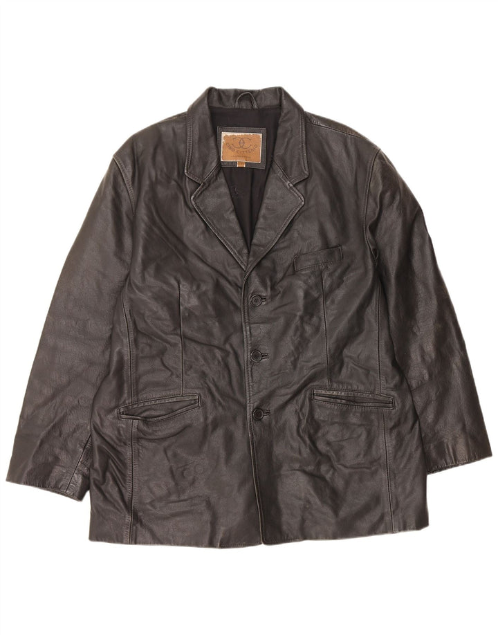 Jaqueta de couro masculina vintage UK 44 2XL couro preto