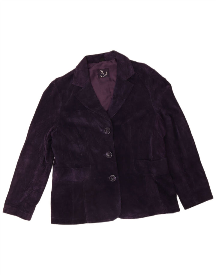 Jaqueta blazer feminina de camurça com 3 botões TCM Reino Unido 20 2XL couro roxo