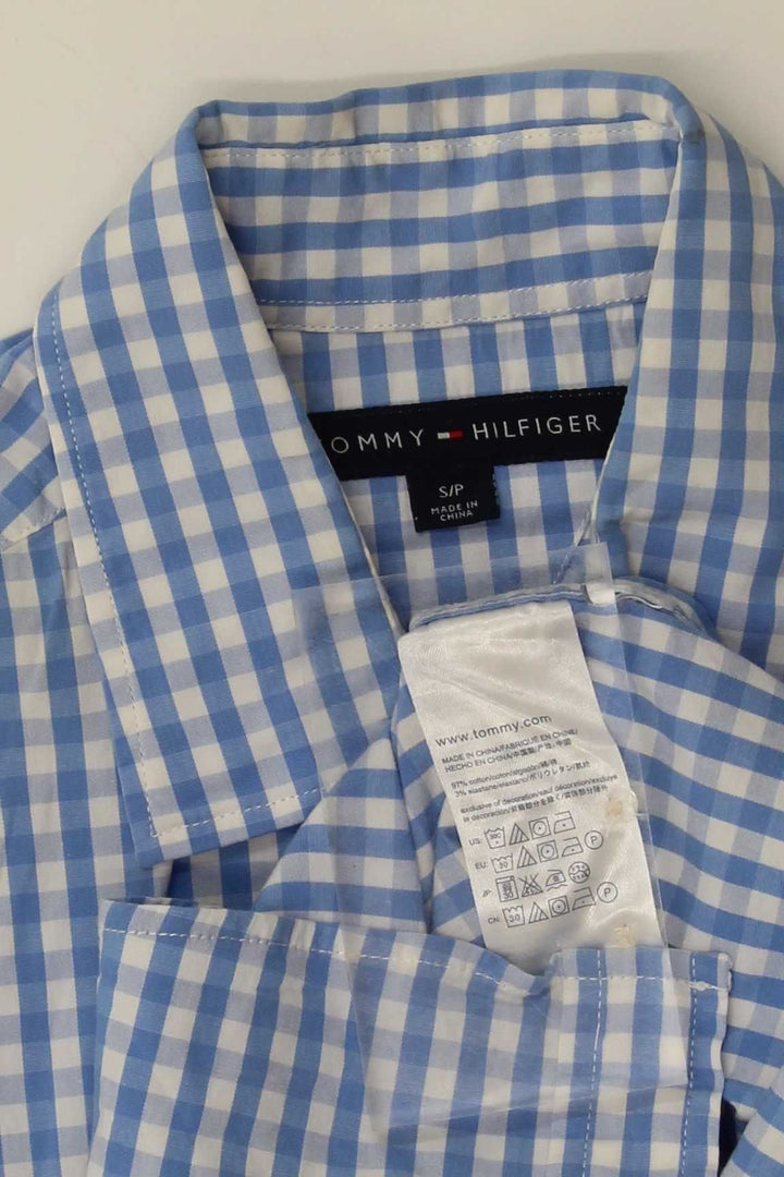 Camisa masculina TOMMY HILFIGER pequena algodão guingão azul