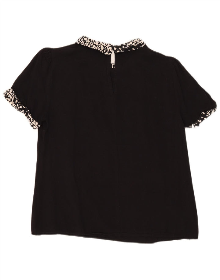 Blusa feminina Oasis UK 12 médio preto com estampa animal