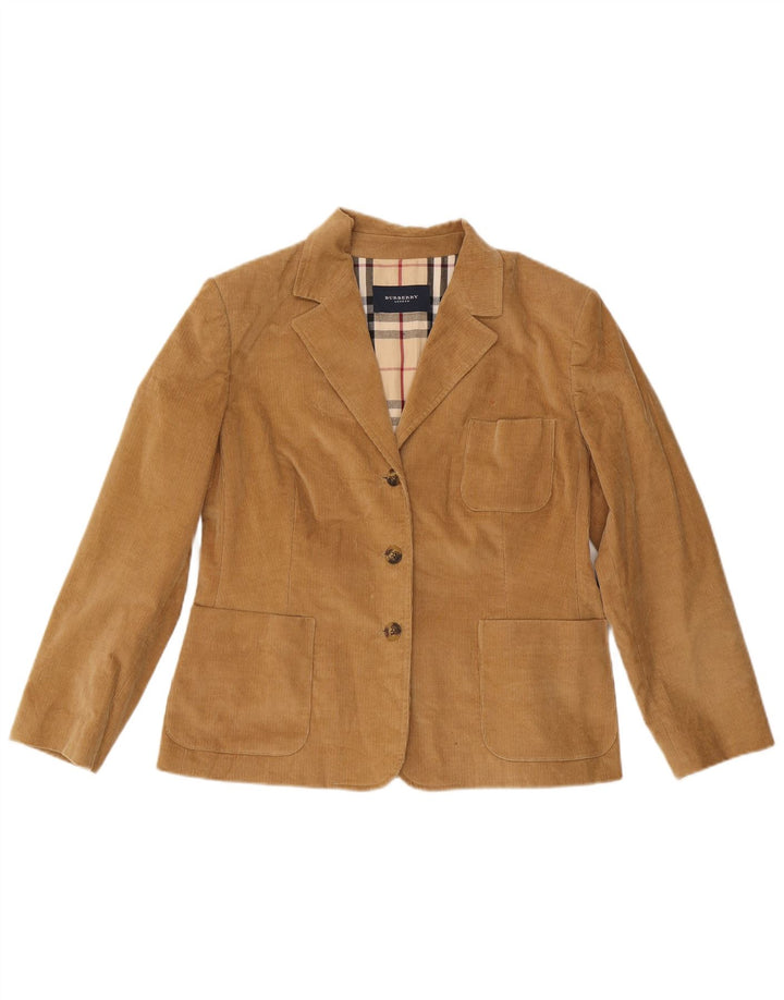 Jaqueta blazer feminina de veludo com 3 botões Burberry IT 46 grande algodão marrom
