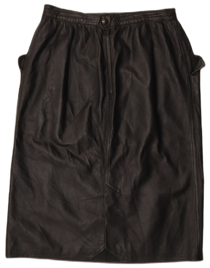 Saia de couro feminina vintage W30 média preta