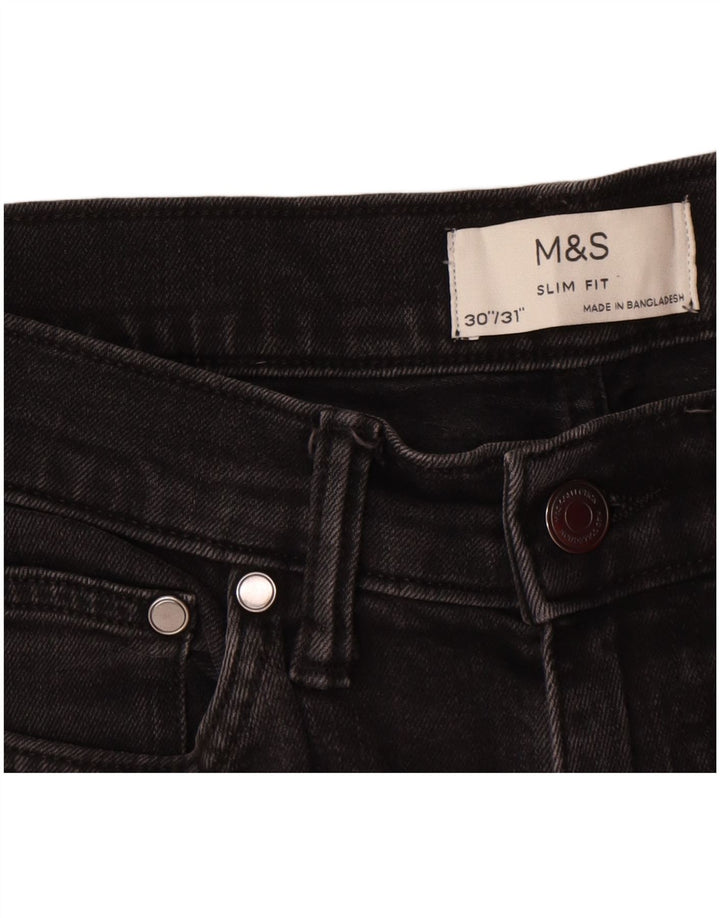 Marks & Spencer Mens Jeans Slim W30 L28 Algodão Preto
