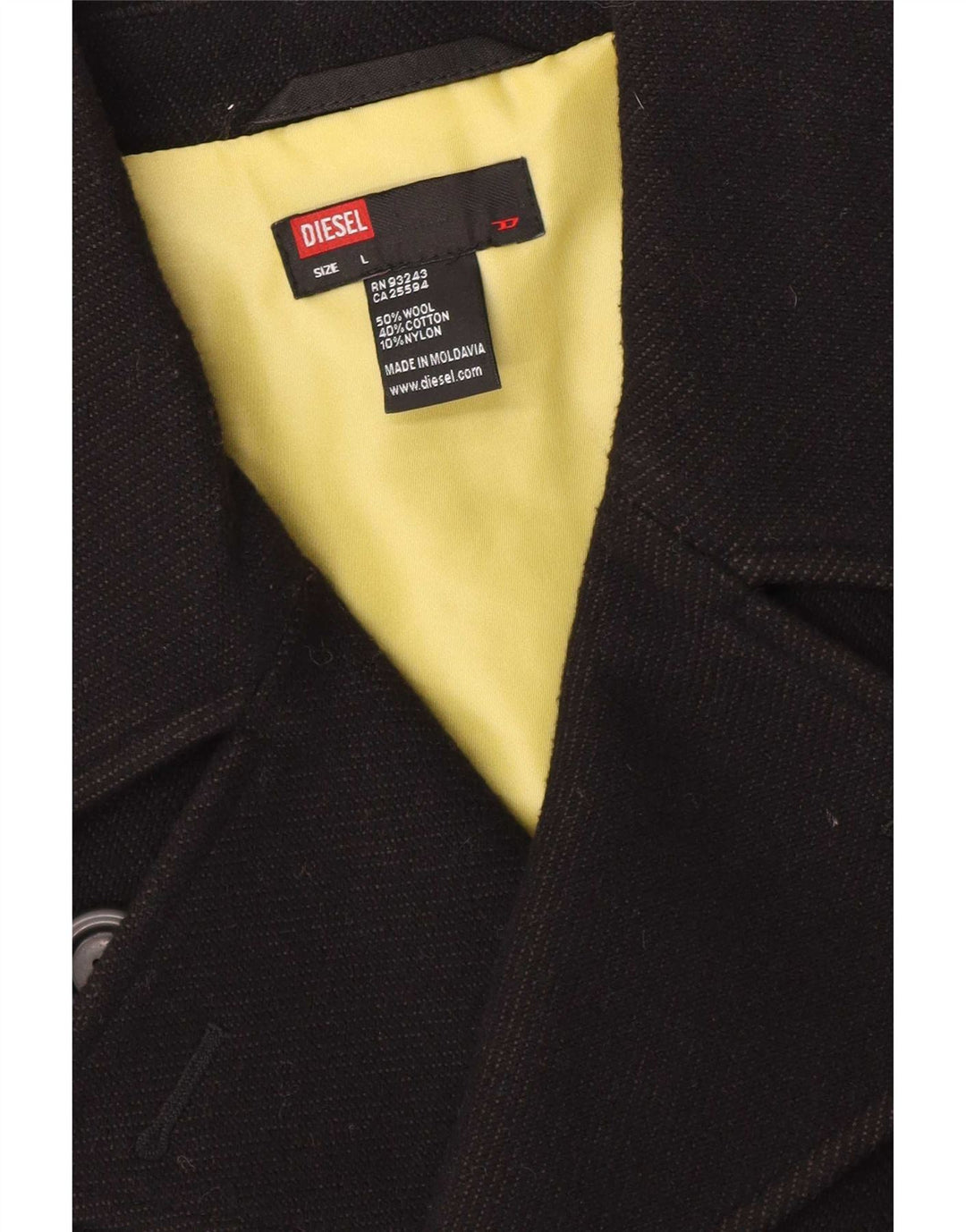 Casaco masculino Diesel Double Breasted UK 40 grande lã preta