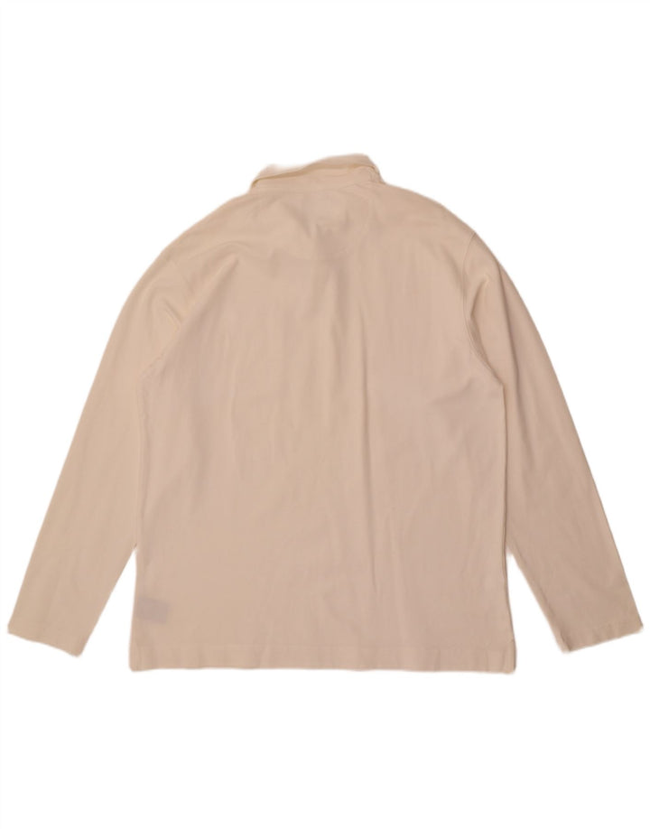 Camisa polo masculina de manga comprida Faconnable grande algodão branco