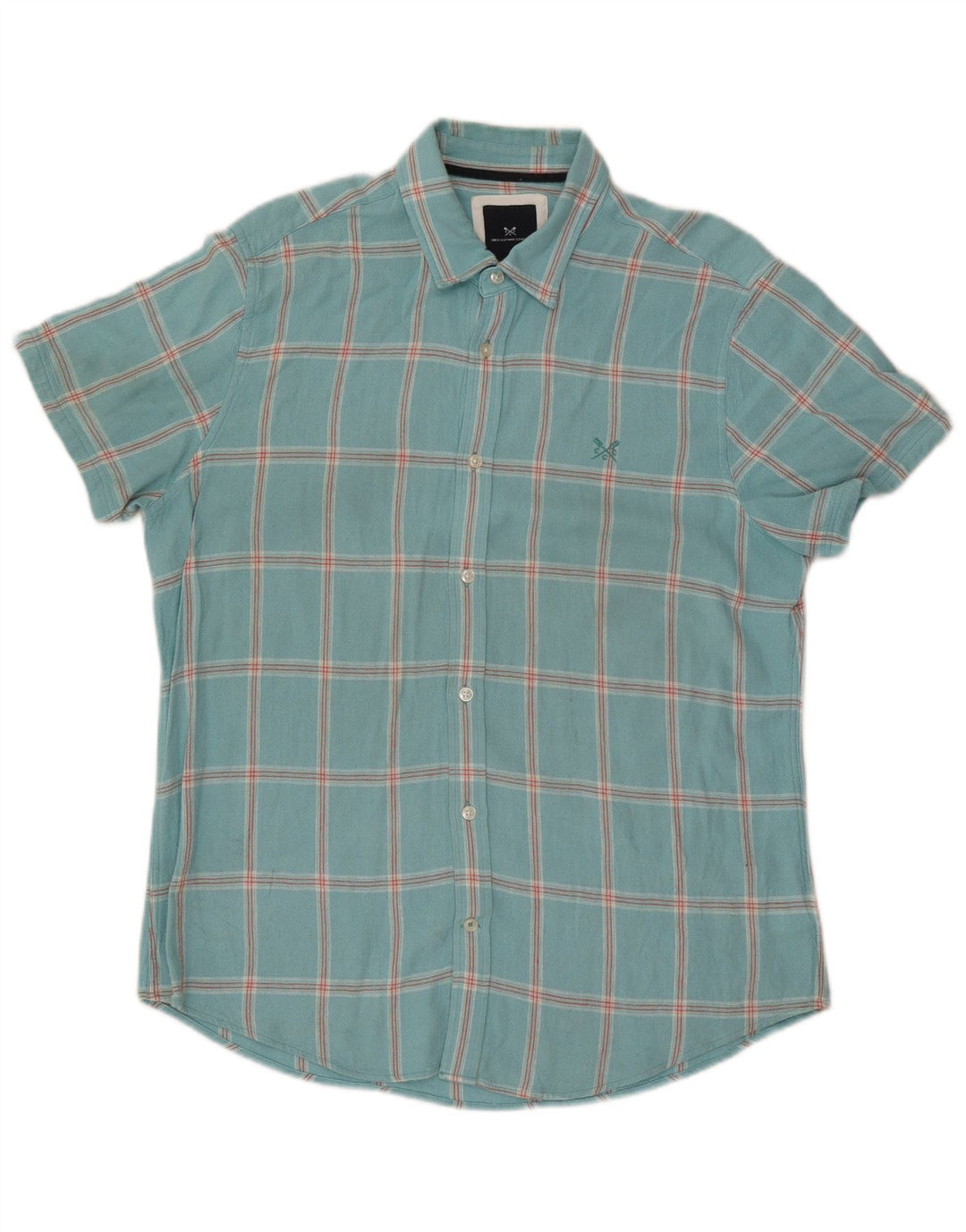 Crew Clothing Camisa masculina de manga curta grande turquesa xadrez viscose