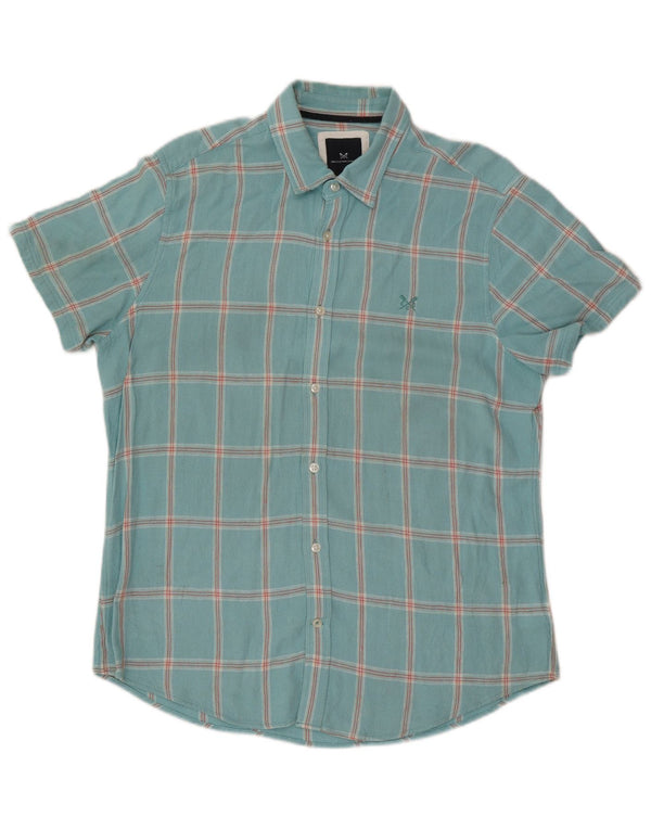 Crew Clothing Camisa masculina de manga curta grande turquesa xadrez viscose