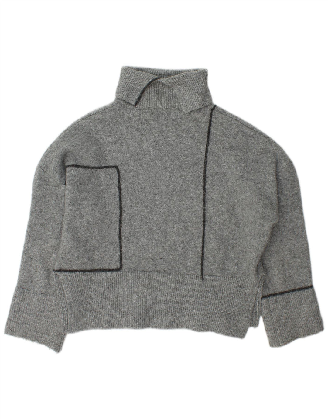 Zara Suéter feminino oversized com gola redonda Reino Unido 10 pequeno cinza acrílico