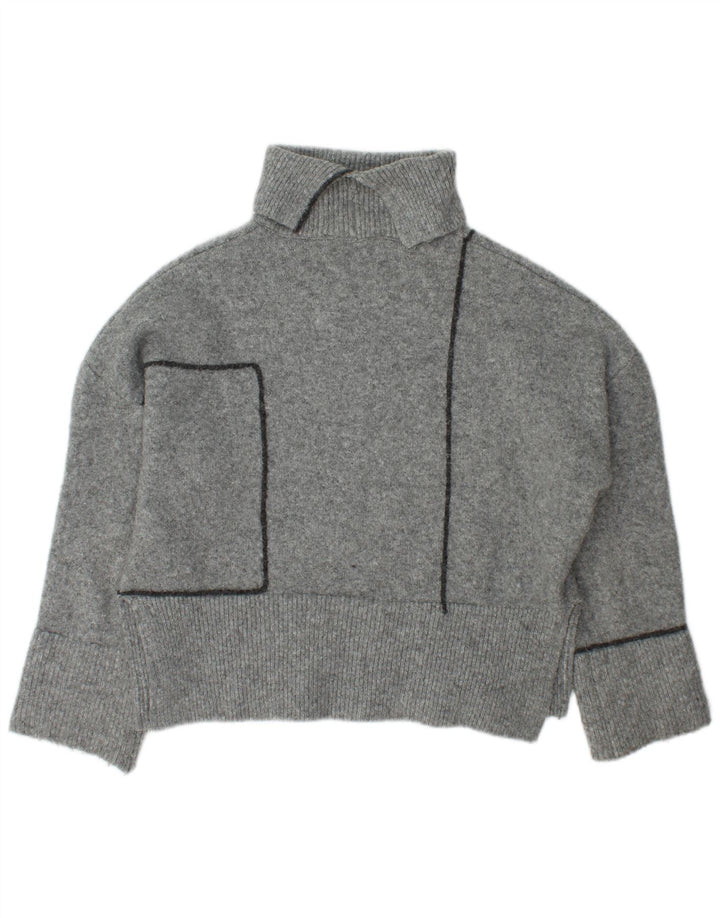 Zara Suéter feminino oversized com gola redonda Reino Unido 10 pequeno cinza acrílico