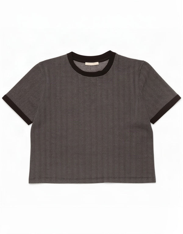 Camiseta feminina Zara Crop Top UK 16 grande espinha de peixe cinza