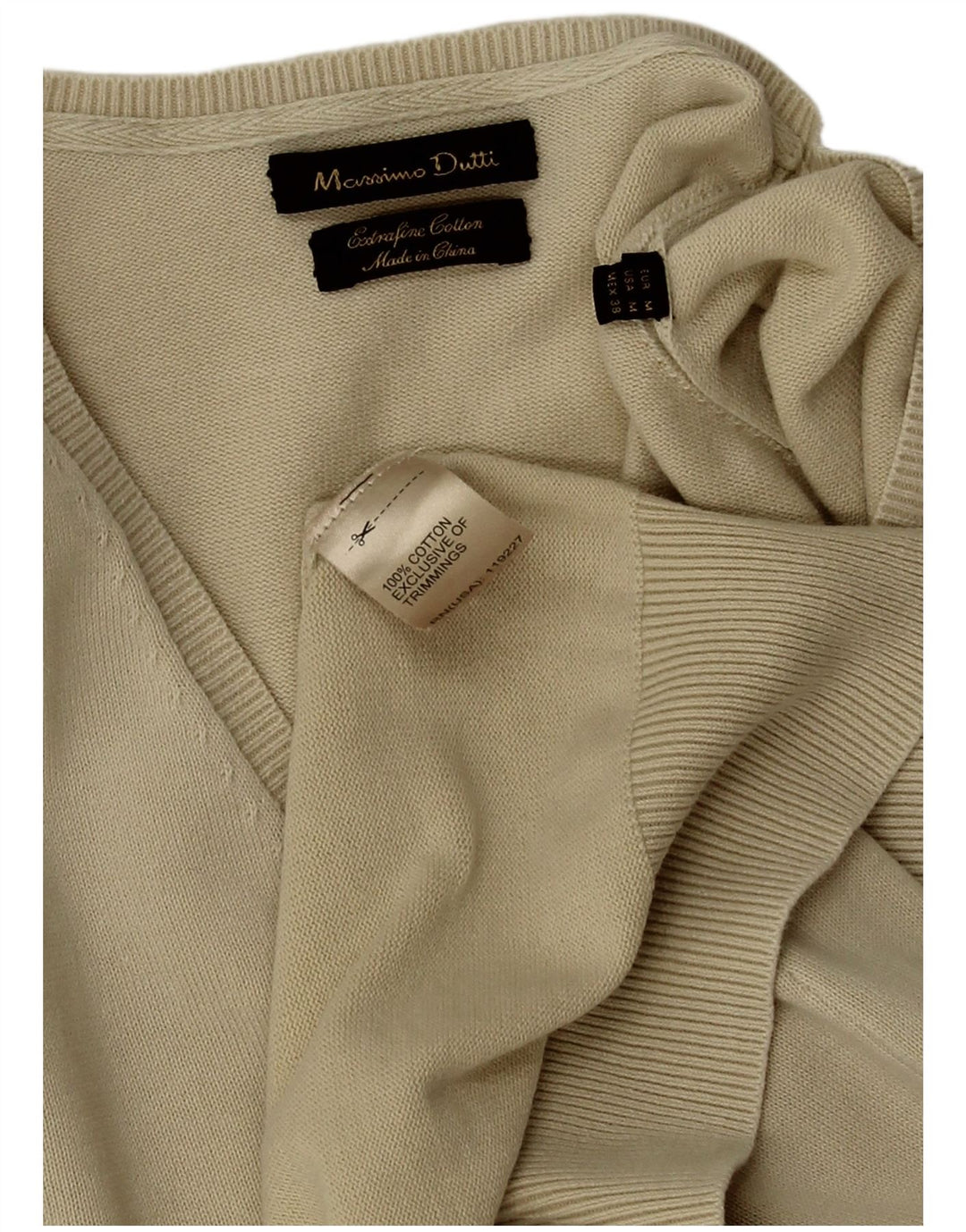Suéter masculino Massimo Dutti com decote em V, algodão bege médio