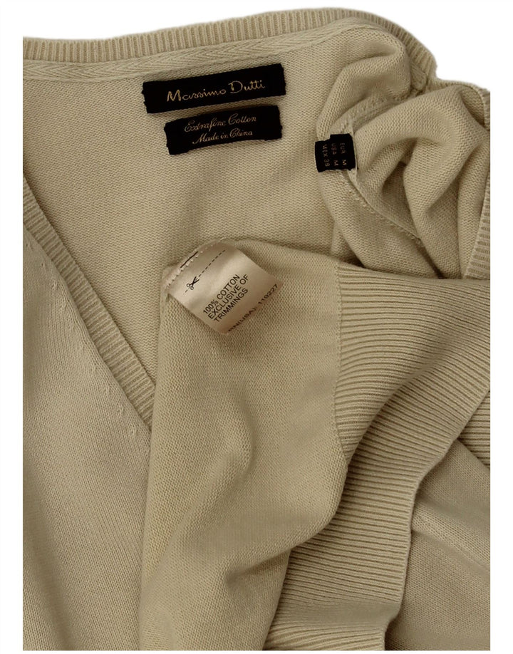Suéter masculino Massimo Dutti com decote em V, algodão bege médio