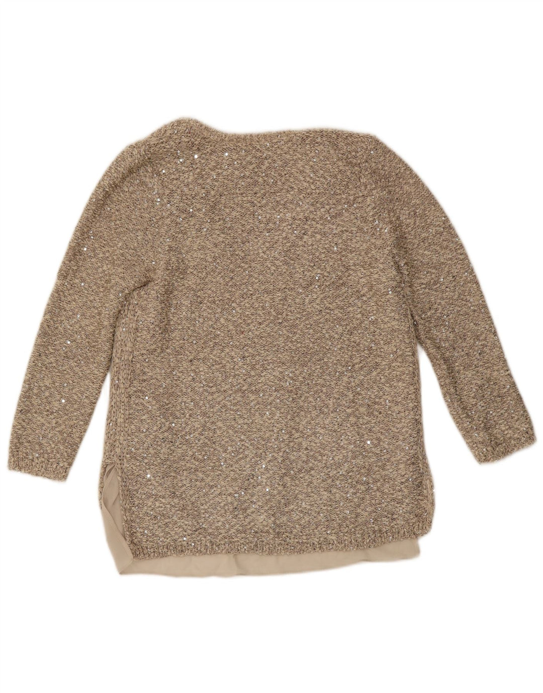 Zara blusa feminina manga 3/4 top UK 14 poliéster bege médio
