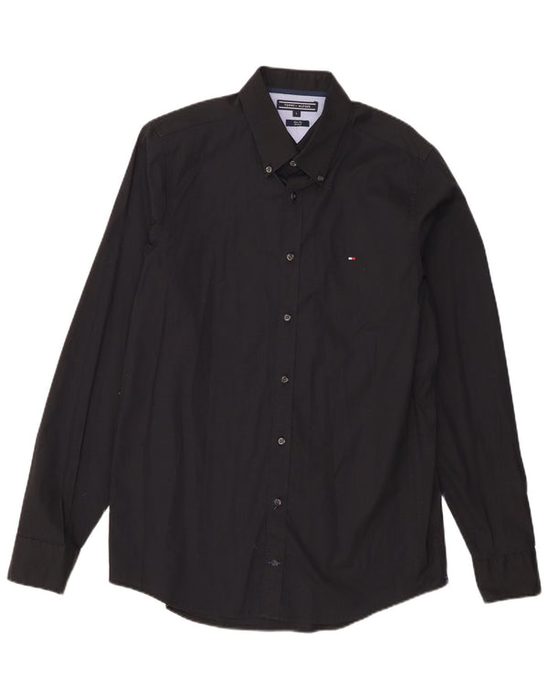 Camisa masculina Tommy Hilfiger Stretch Slim Fit grande algodão preto