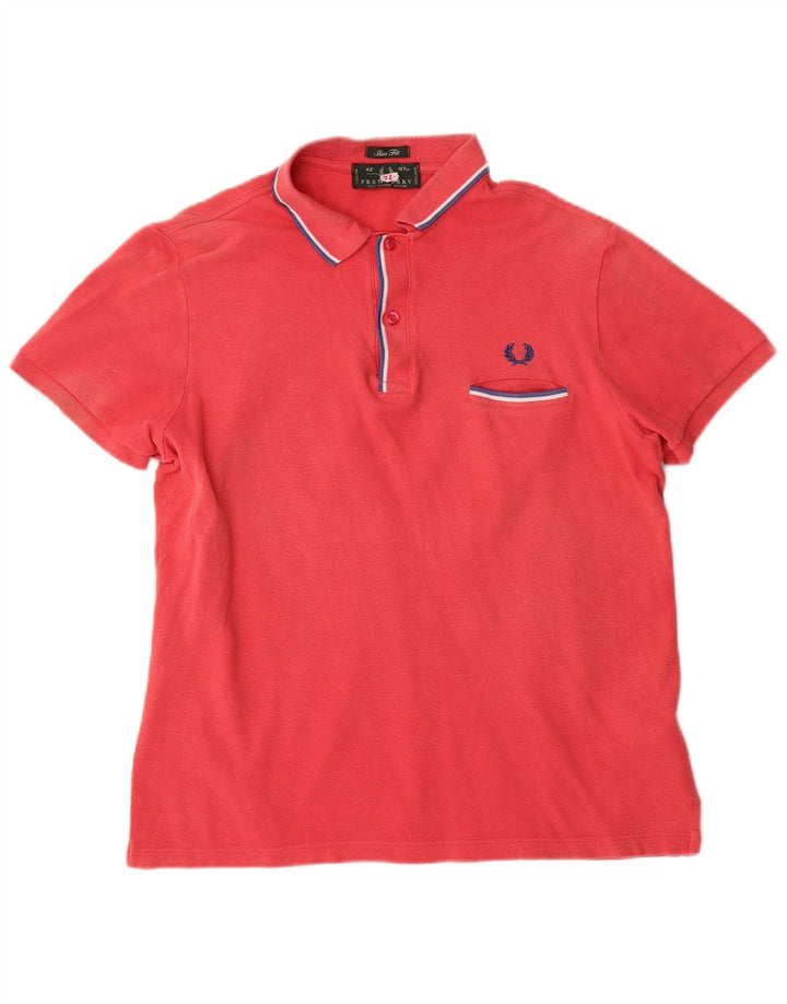 Camisa polo masculina Slim Fit Fred Perry de algodão vermelho médio