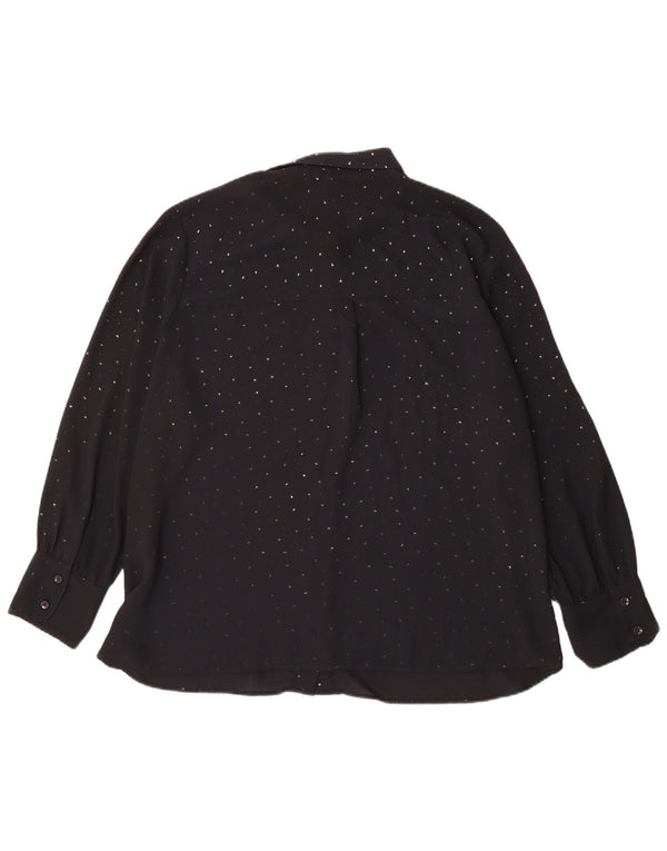 Blusa feminina Marks & Spencer Reino Unido 24 4XL poliéster manchado preto