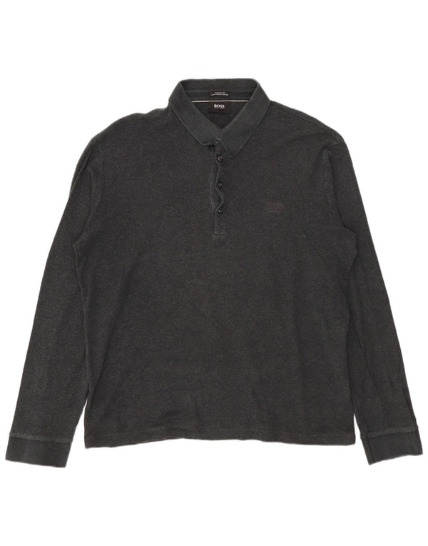 HUGO BOSS Camisa polo masculina de manga comprida com ajuste regular XL algodão cinza