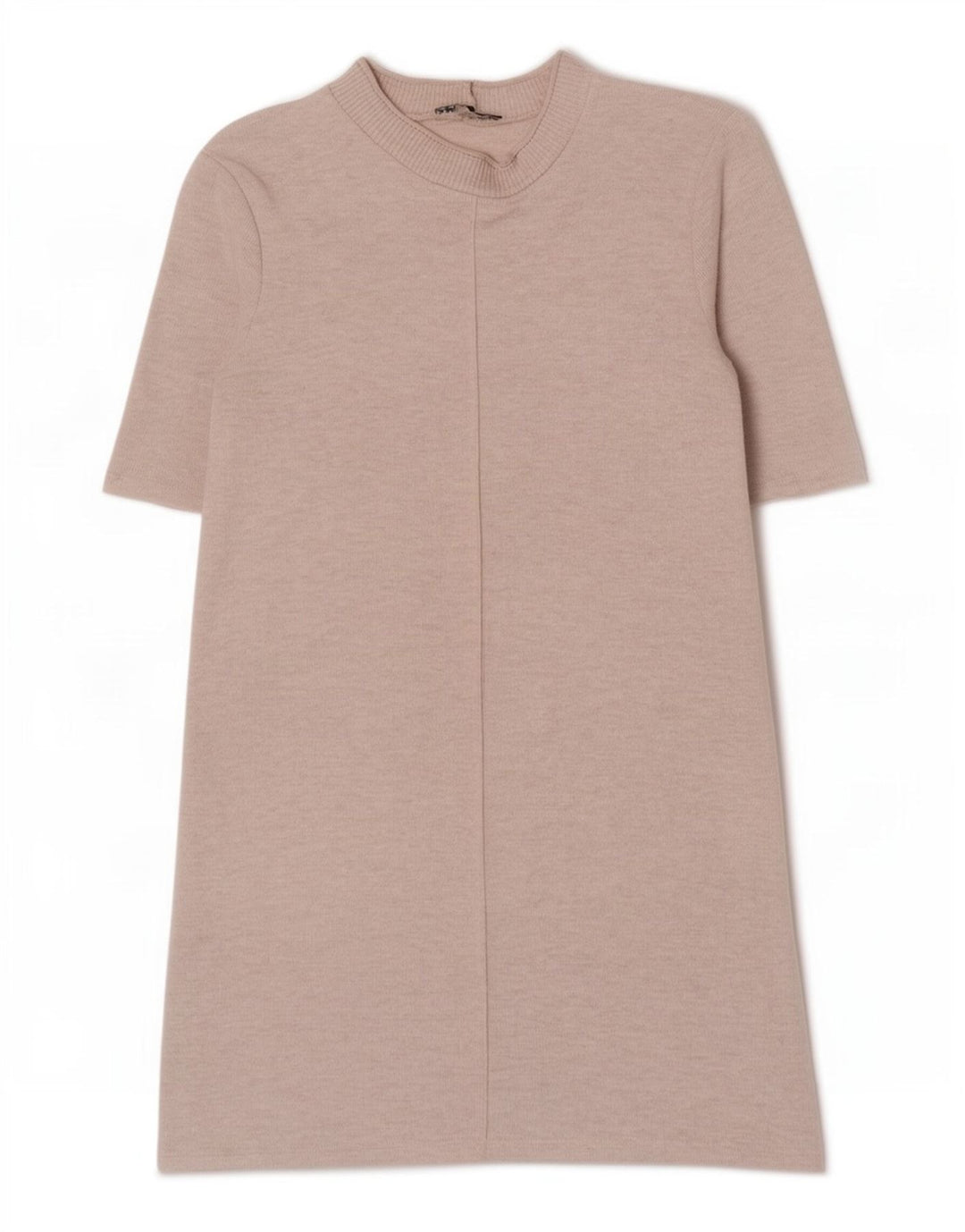 Vestido feminino Zara UK 14 poliéster manchado bege médio