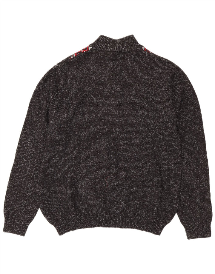Suéter masculino CHAPS com decote em botão 2XL cinza Fair Isle algodão