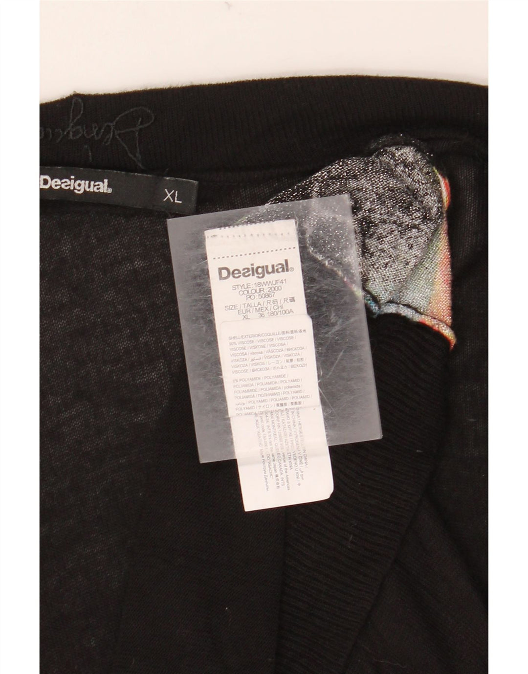 DESIGUAL Top gráfico feminino manga comprida UK 18 XL preto viscose borboleta