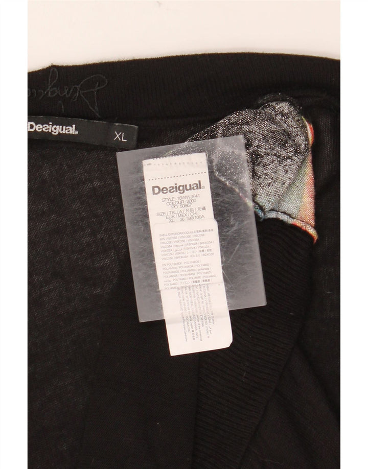 DESIGUAL Top gráfico feminino manga comprida UK 18 XL preto viscose borboleta